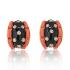 David Webb Platinum & 18K Yellow Gold Coral, Diamond And Black Enamel Earrings - The Back Vault