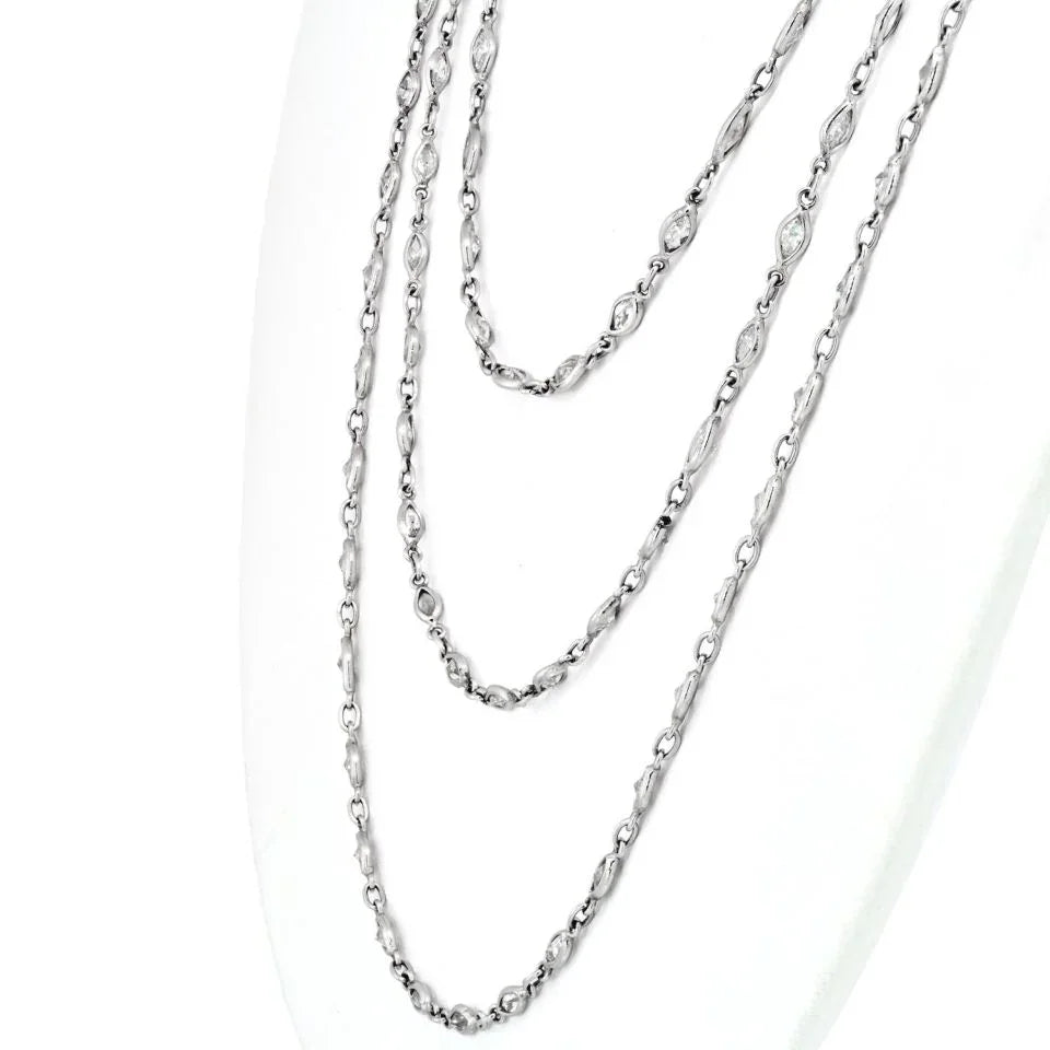 Platinum 29.50cttw Marquise Cut Diamond By The Yard 70 inches Necklace - The Back Vault