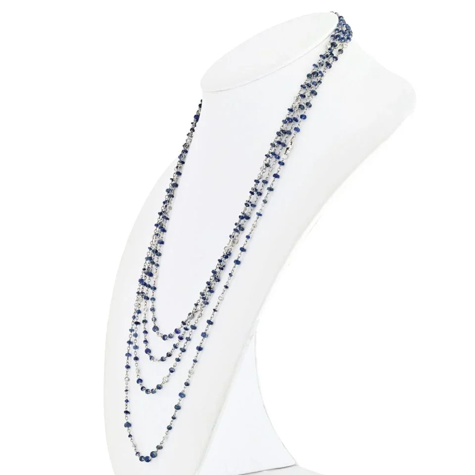 Platinum Sapphire And Diamond By The Yard 80 Inch Chain Necklace - The Back Vault