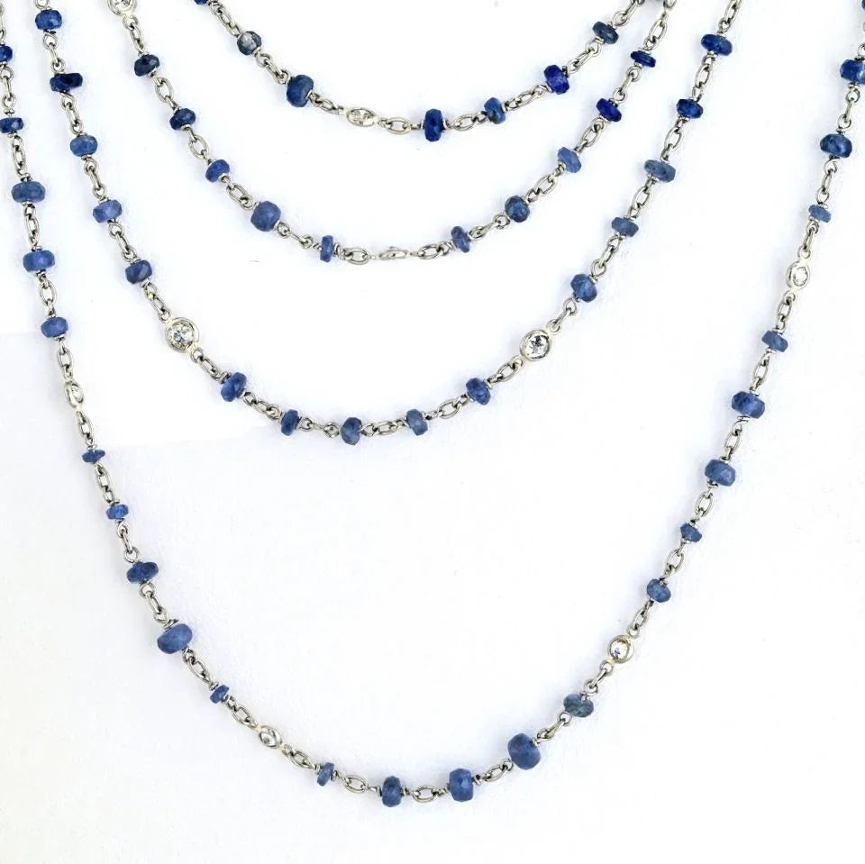 Platinum Sapphire And Diamond By The Yard 80 Inch Chain Necklace - The Back Vault