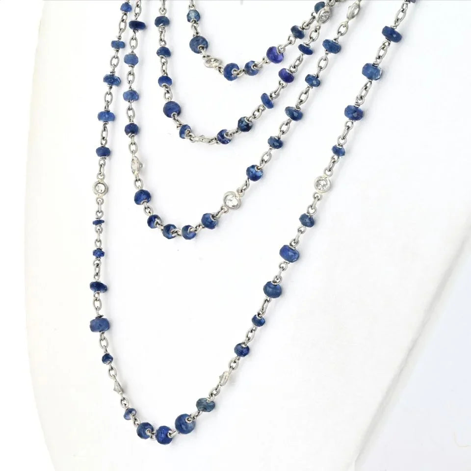 Platinum Sapphire And Diamond By The Yard 80 Inch Chain Necklace - The Back Vault