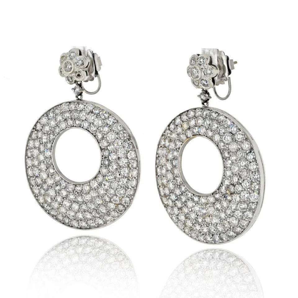 18K White Gold 20 Carat Diamond Disc Style Drop Pave Earrings - The Back Vault