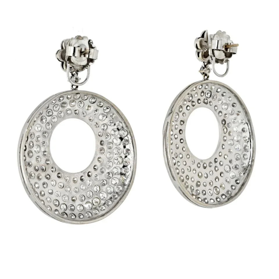 18K White Gold 20 Carat Diamond Disc Style Drop Pave Earrings - The Back Vault