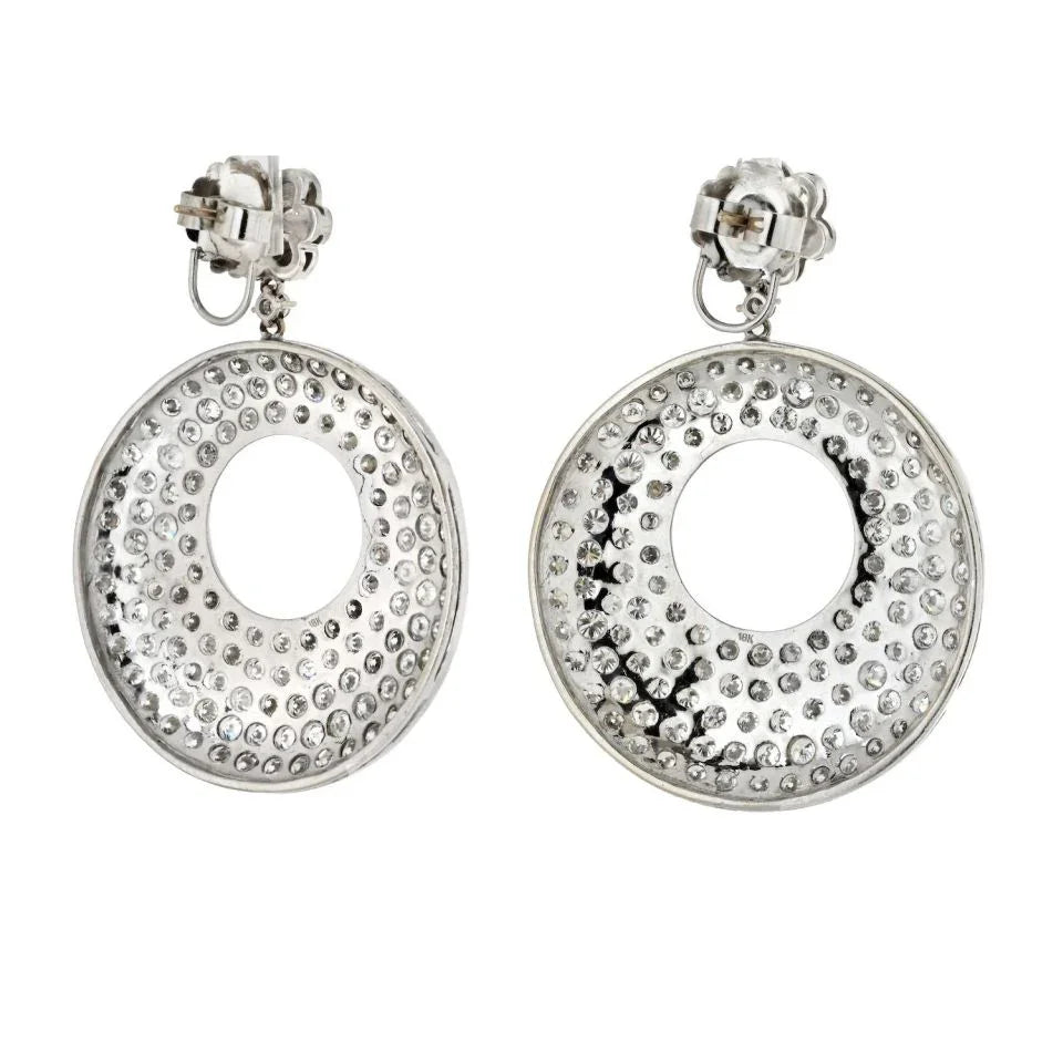 18K White Gold 20 Carat Diamond Disc Style Drop Pave Earrings - The Back Vault