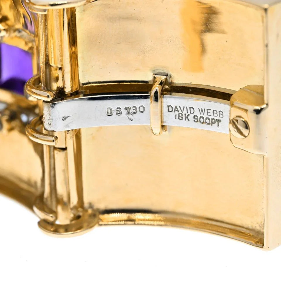 David Webb Platinum & 18K Yellow Gold Bastille Sugarloaf Amethyst Red Enamel Diamond Cuff Bracelet - The Back Vault
