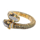 David Webb Platinum & 18K Yellow Gold Double Head Tiger Black Enamel Bracelet - The Back Vault