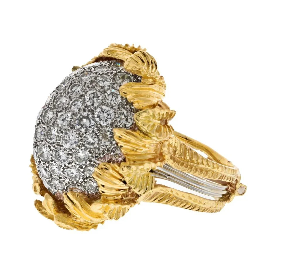 Platinum & 18K Yellow Gold 8.00cttw Dome Diamond 1950's Cocktail Ring - The Back Vault