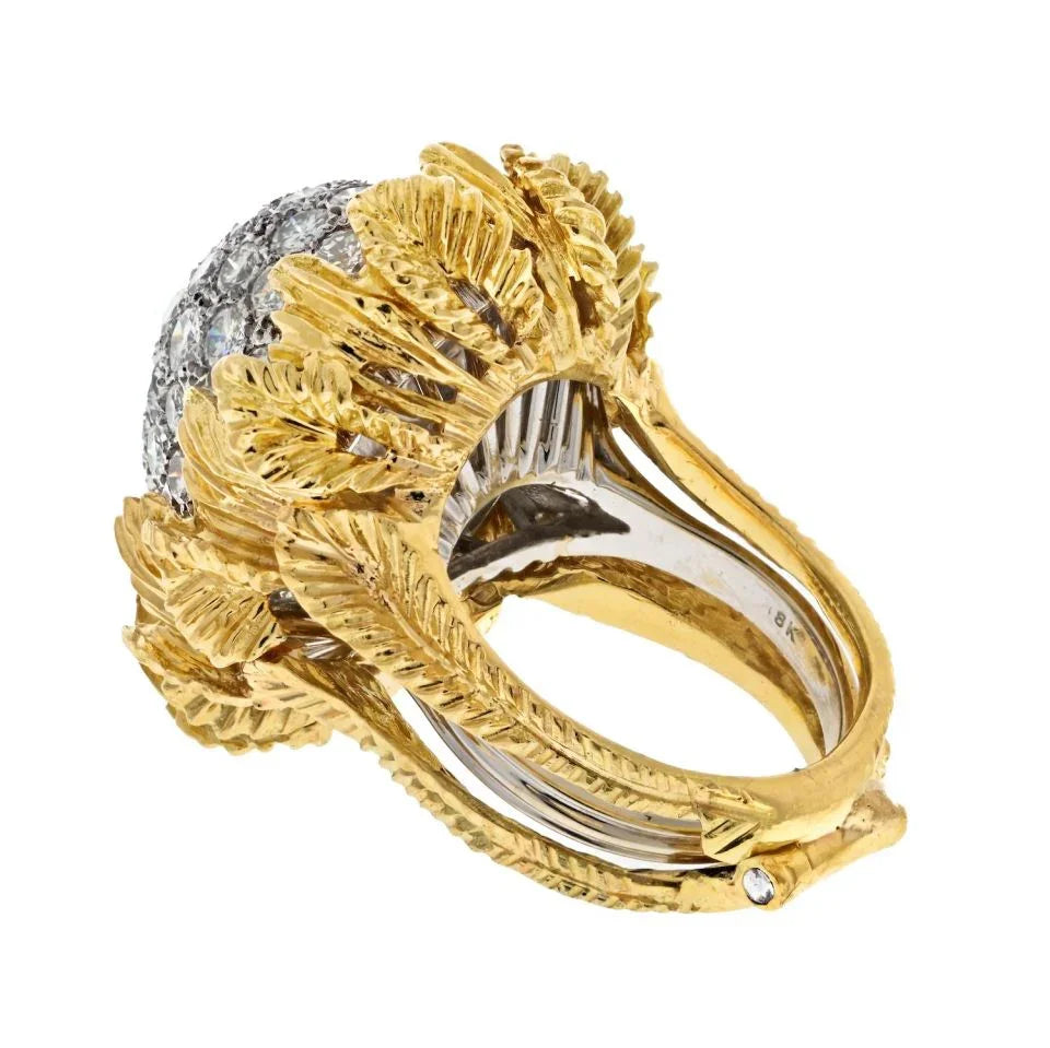 Platinum & 18K Yellow Gold 8.00cttw Dome Diamond 1950's Cocktail Ring - The Back Vault