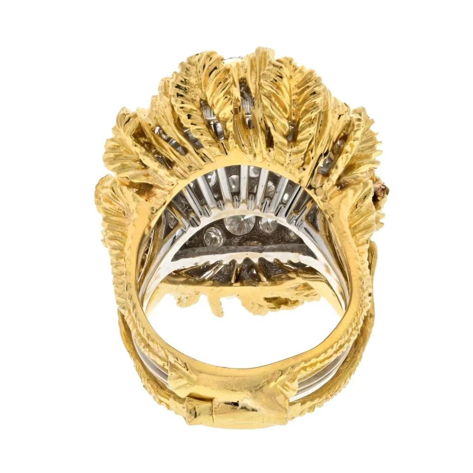 Platinum & 18K Yellow Gold 8.00cttw Dome Diamond 1950's Cocktail Ring - The Back Vault