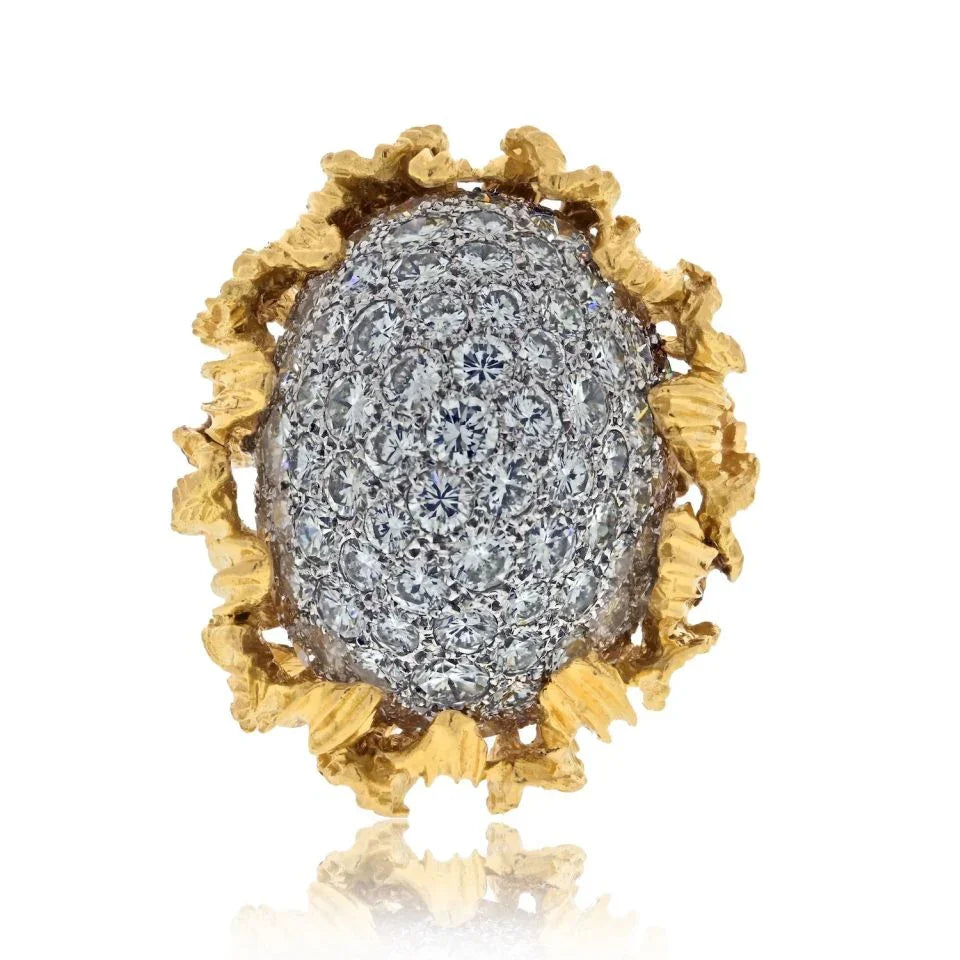 Platinum & 18K Yellow Gold 8.00cttw Dome Diamond 1950's Cocktail Ring - The Back Vault