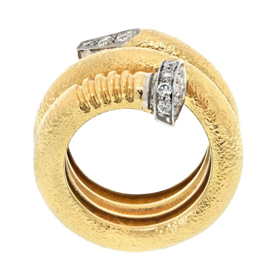 David Webb Platinum & 18K Yellow Gold Hammered Nail Diamond Ring - The Back Vault