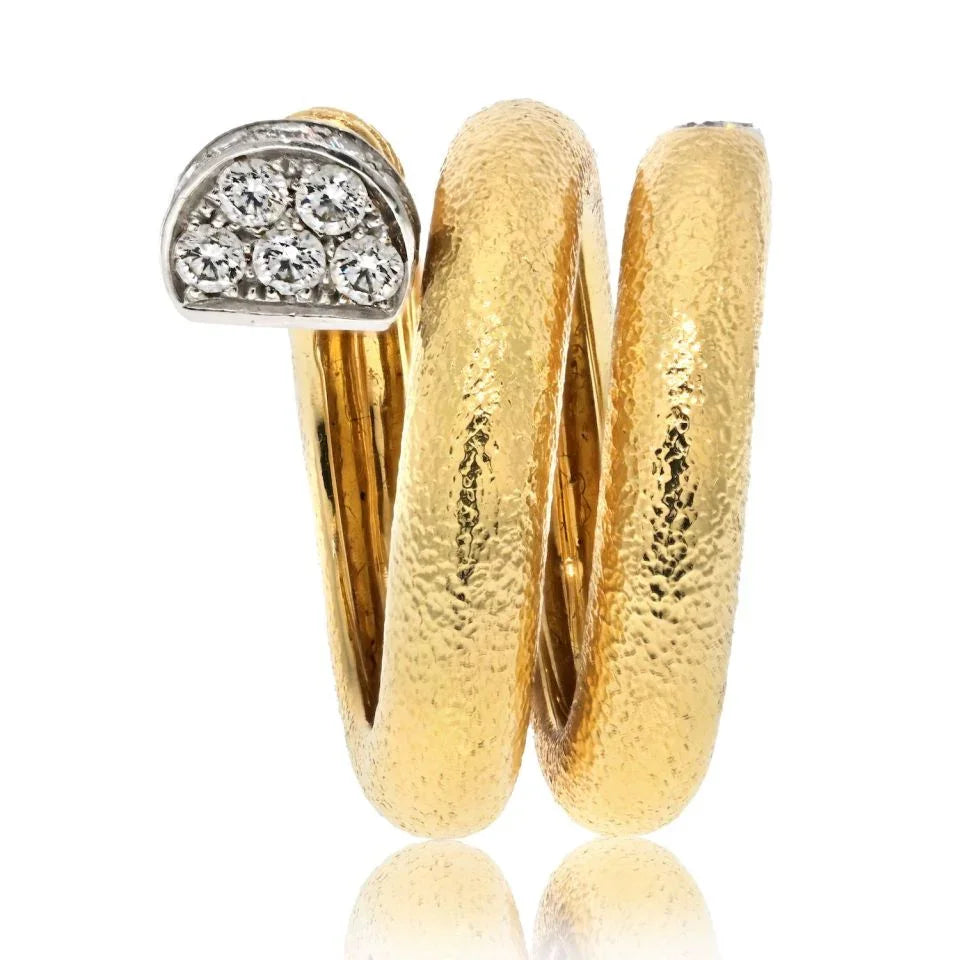 David Webb Platinum & 18K Yellow Gold Hammered Nail Diamond Ring - The Back Vault