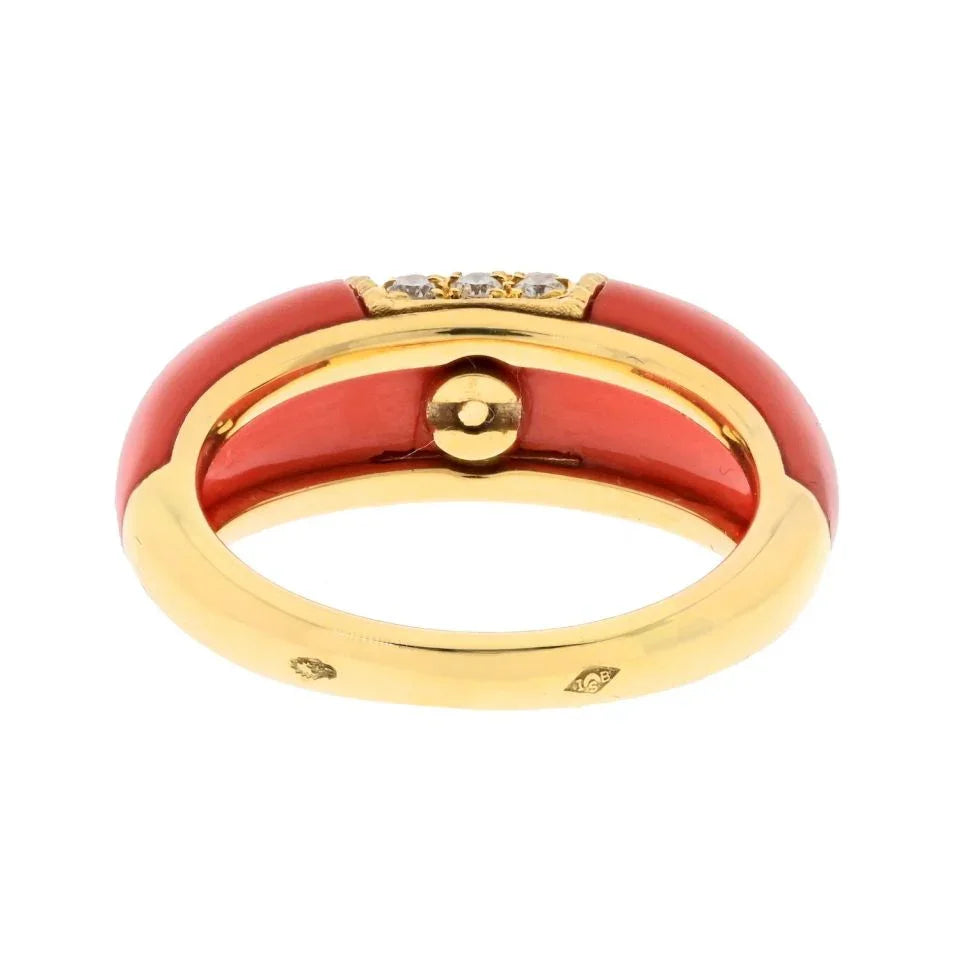 Van Cleef & Arpels 18K Yellow Gold Coral Diamond Ring - The Back Vault