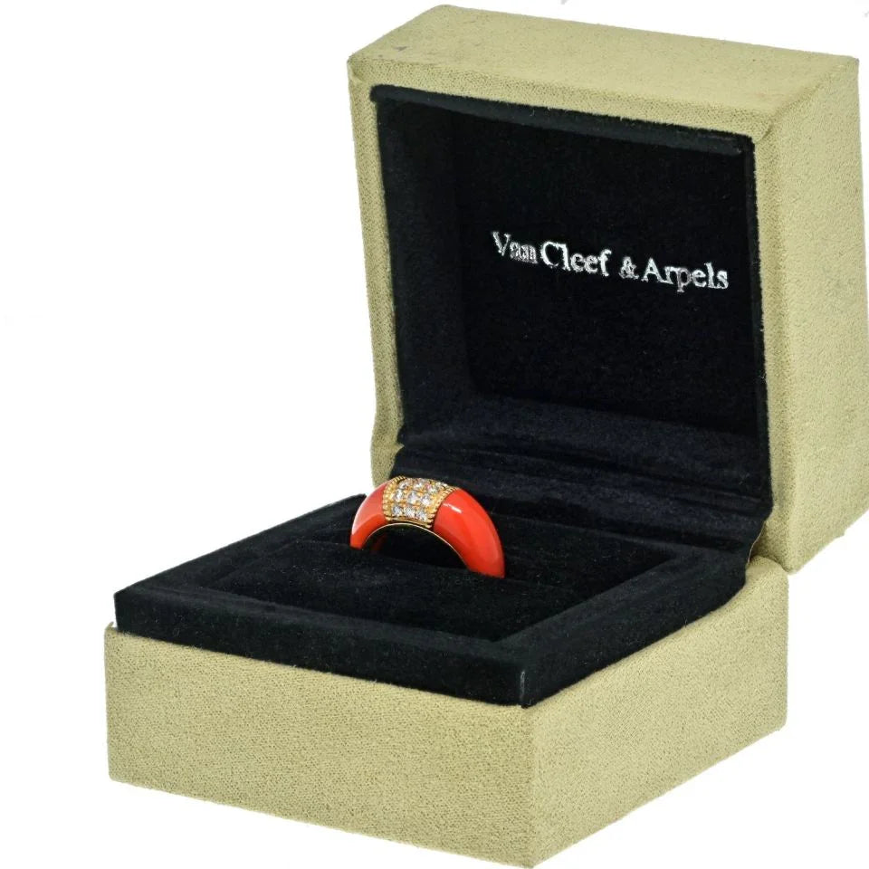 Van Cleef & Arpels 18K Yellow Gold Coral Diamond Ring - The Back Vault