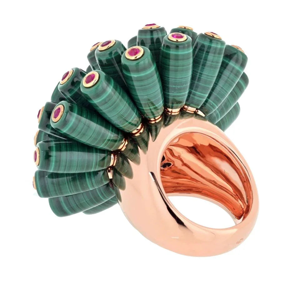 Cartier Nouvelle Vague 18K Rose Gold Nouvelle Vague Malachite Fire Opal Ring - The Back Vault