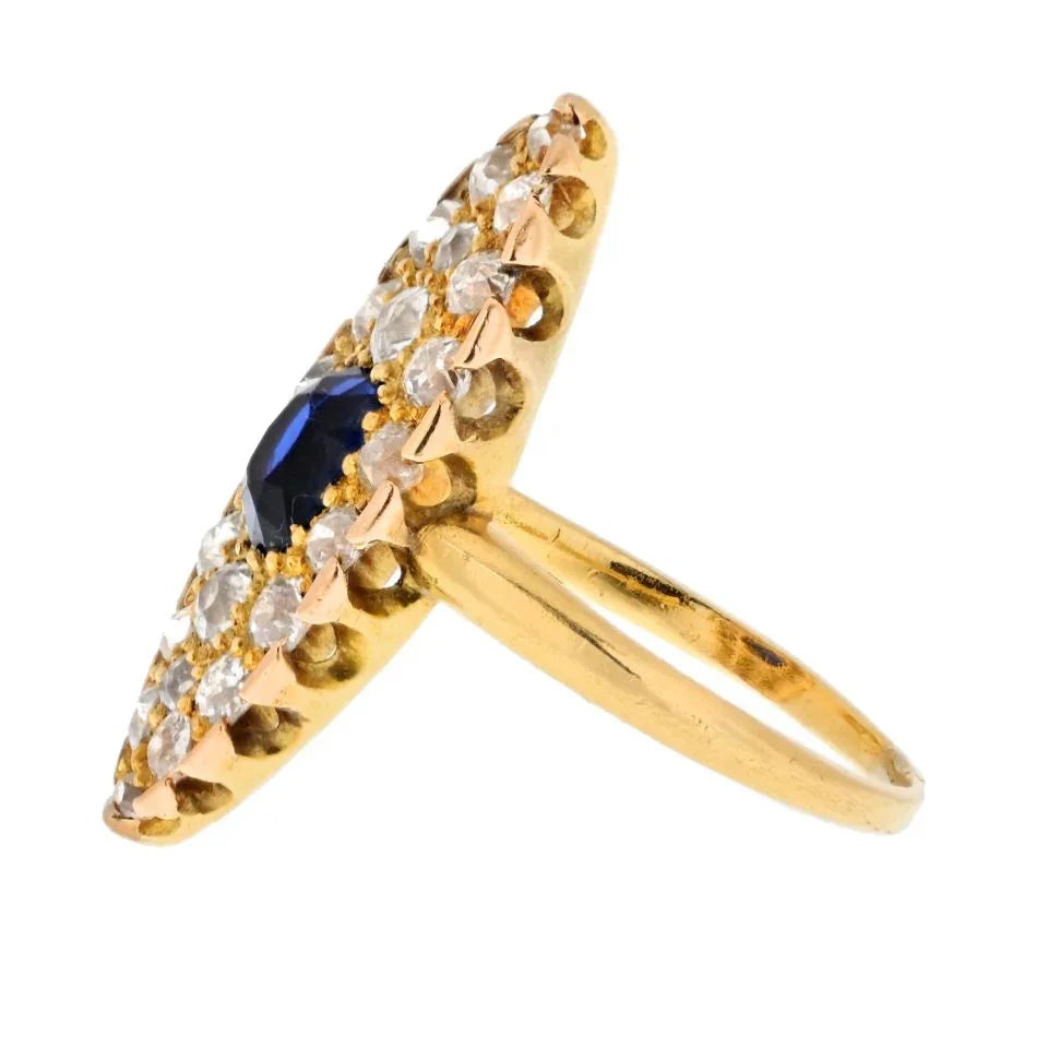 Tiffany & Co. 14K Yellow Gold Burma Sapphire And Old Cut Diamond Navette Ring - The Back Vault
