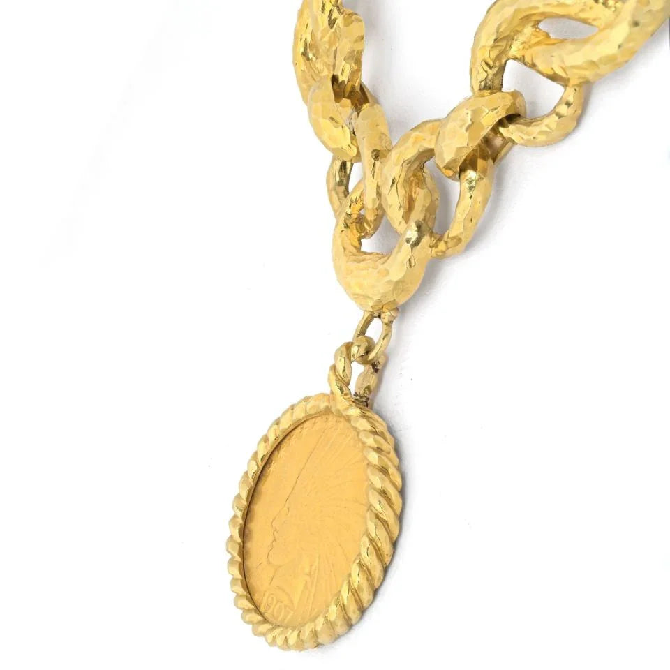 David Webb Platinum & 18K Yellow Gold Hammered Coin Necklace - The Back Vault