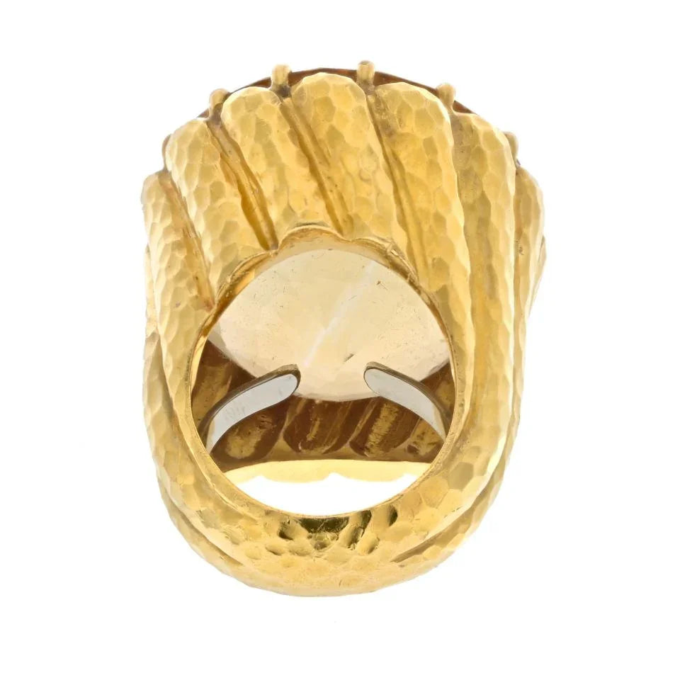 David Webb Platinum & 18K Yellow Gold Citrine Hammered Finish Cocktail Ring - The Back Vault