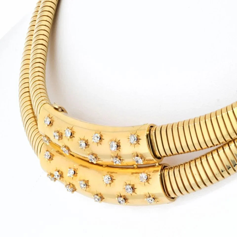 Van Cleef & Arpels Retro 18K Yellow Gold Retro Double Tubogas Two Row Choker Necklace - The Back Vault