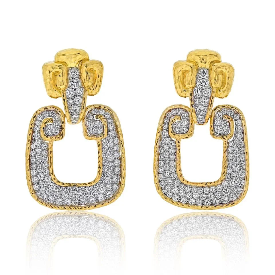 David Webb Platinum & 18K Yellow Gold 10.02cttw Calista Diamond Earrings - The Back Vault