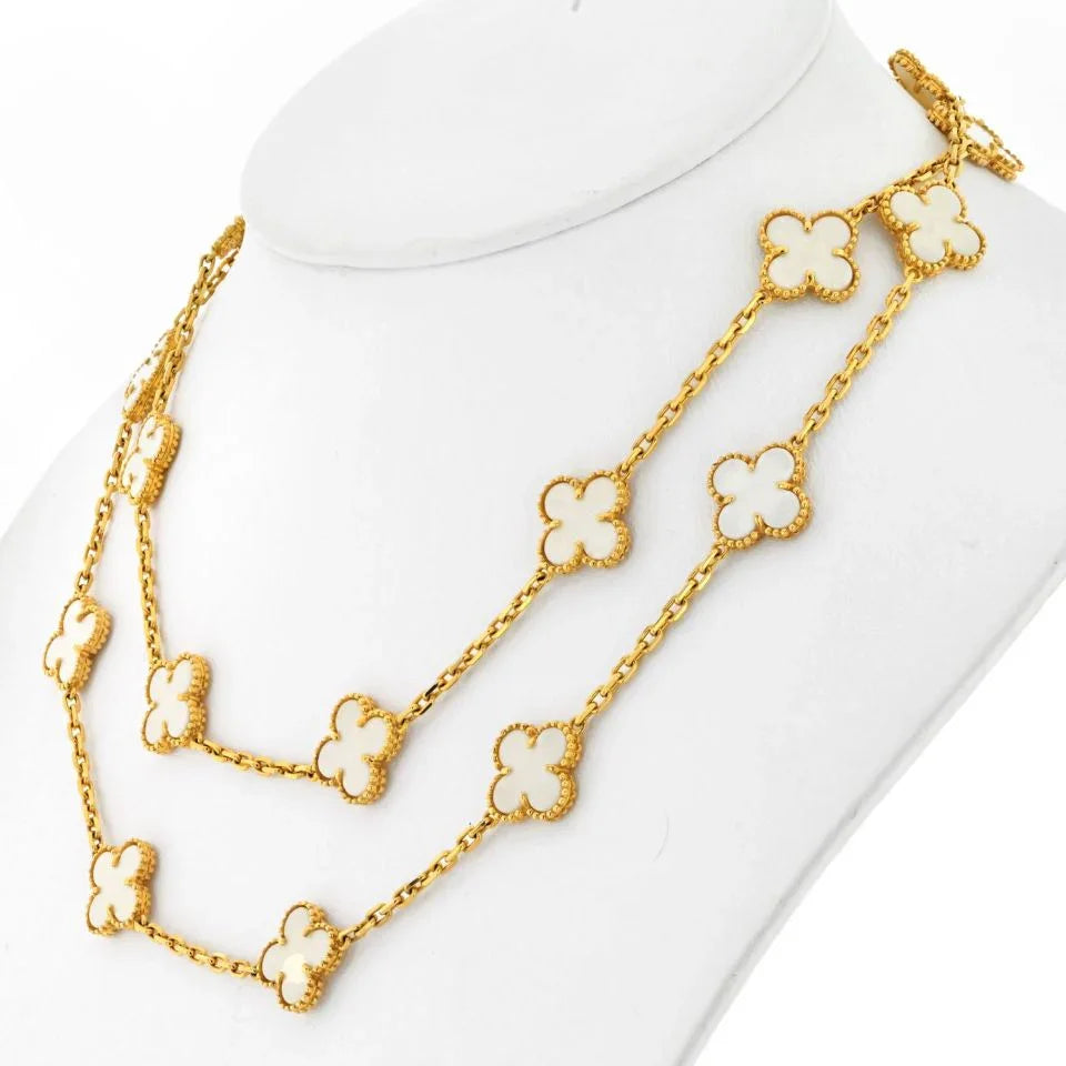 Van Cleef & Arpels Alhambra 18K Yellow Gold 20 Motif Circa 1985 White Coral Necklace - The Back Vault