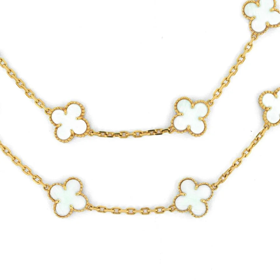 Van Cleef & Arpels Alhambra 18K Yellow Gold 20 Motif Circa 1985 White Coral Necklace - The Back Vault