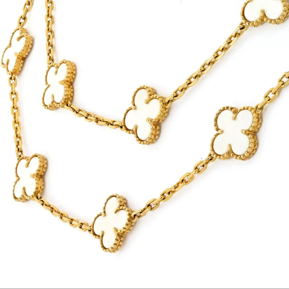 Van Cleef & Arpels Alhambra 18K Yellow Gold 20 Motif Circa 1985 White Coral Necklace - The Back Vault