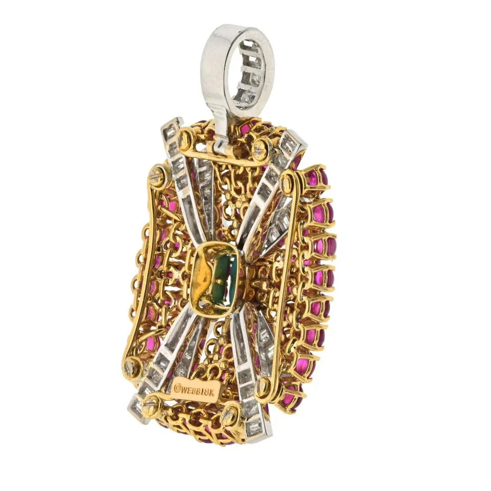 David Webb Platinum & 18K Yellow Gold Turquoise, Diamond And Ruby Pendant - The Back Vault