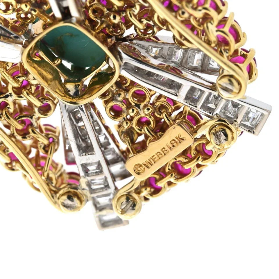 David Webb Platinum & 18K Yellow Gold Turquoise, Diamond And Ruby Pendant - The Back Vault