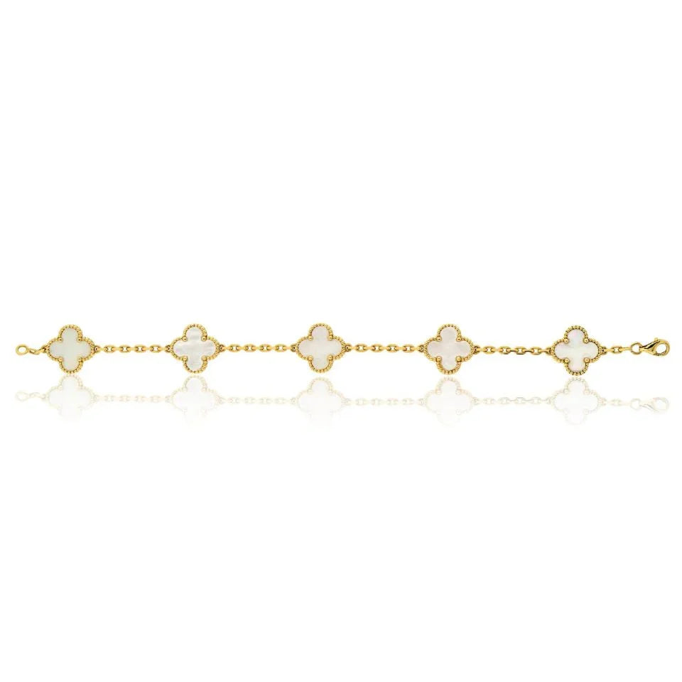 Van Cleef & Arpels Alhambra 18K Yellow Gold 5 Motif Mother Of Pearl Alhambra Bracelet - The Back Vault