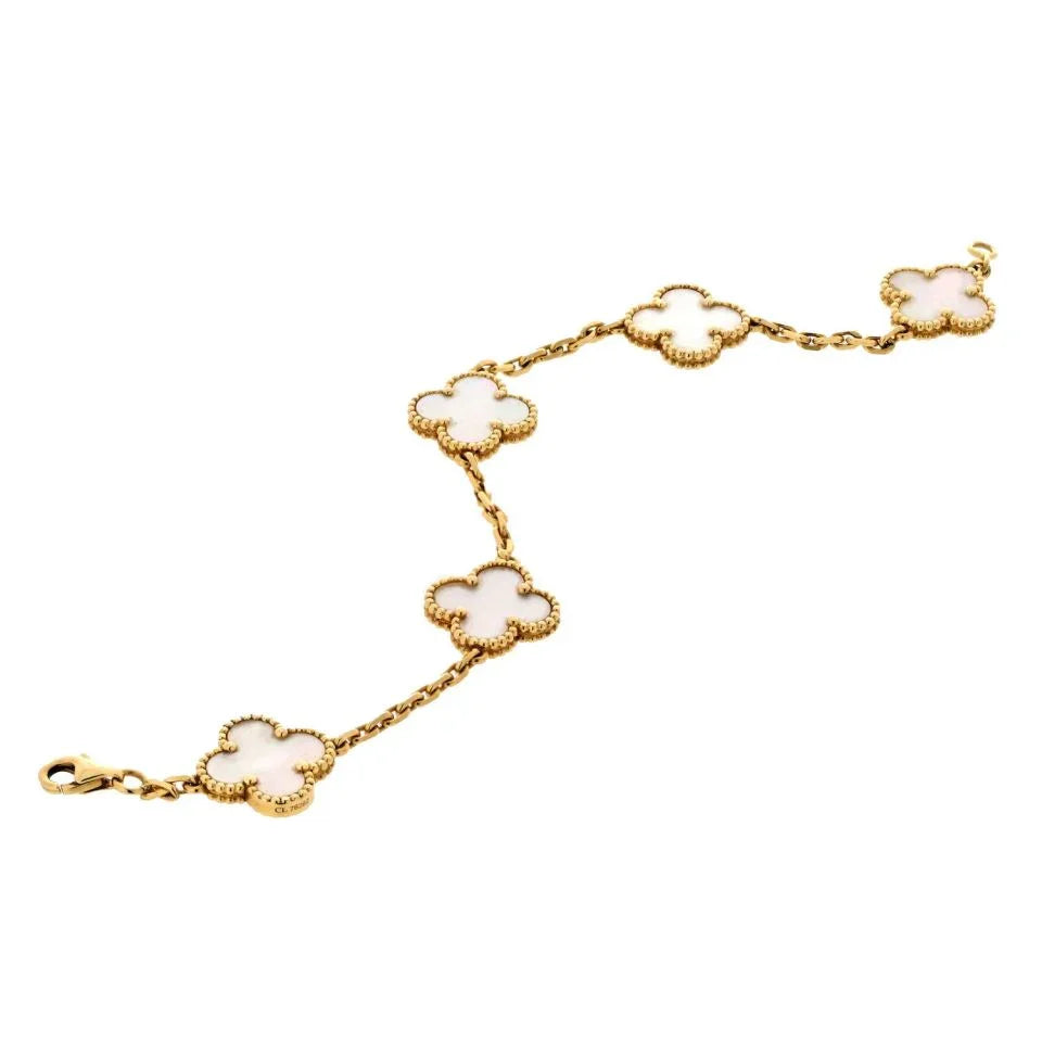 Van Cleef & Arpels Alhambra 18K Yellow Gold 5 Motif Mother Of Pearl Alhambra Bracelet - The Back Vault
