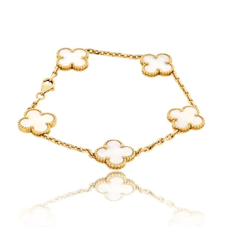 Van Cleef & Arpels Alhambra 18K Yellow Gold 5 Motif Mother Of Pearl Alhambra Bracelet - The Back Vault