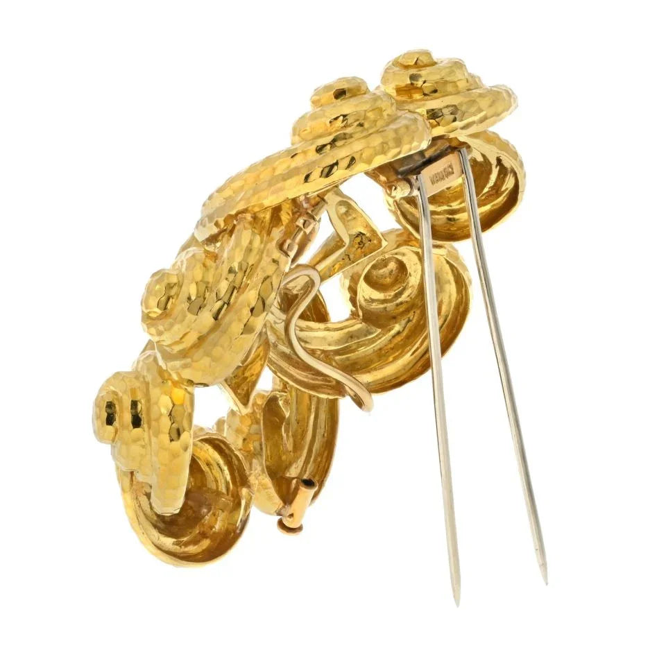 David Webb Platinum & 18K Yellow Gold Scrolled Hammered Brooch - The Back Vault