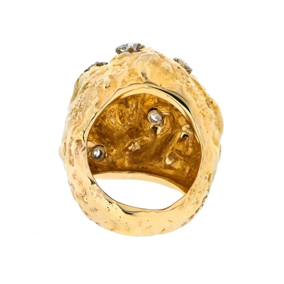 David Webb Platinum & 18K Yellow Gold Hammered Diamond Dome Ring - The Back Vault