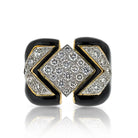 David Webb Platinum & 18K Yellow Gold Black Enamel And Diamond Cocktail Ring - The Back Vault