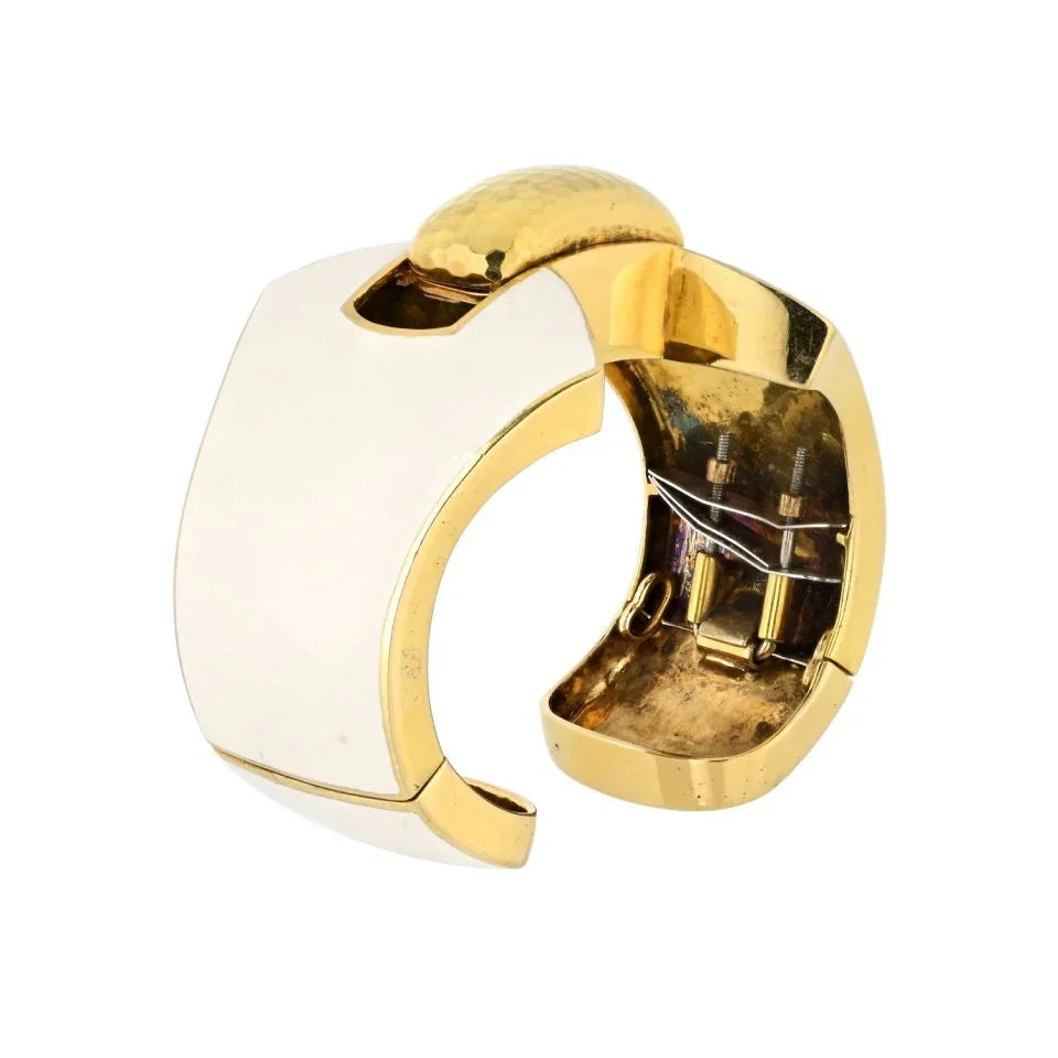 David Webb Platinum & 18K Yellow Gold Lilian Cream Enamel Bracelet - The Back Vault