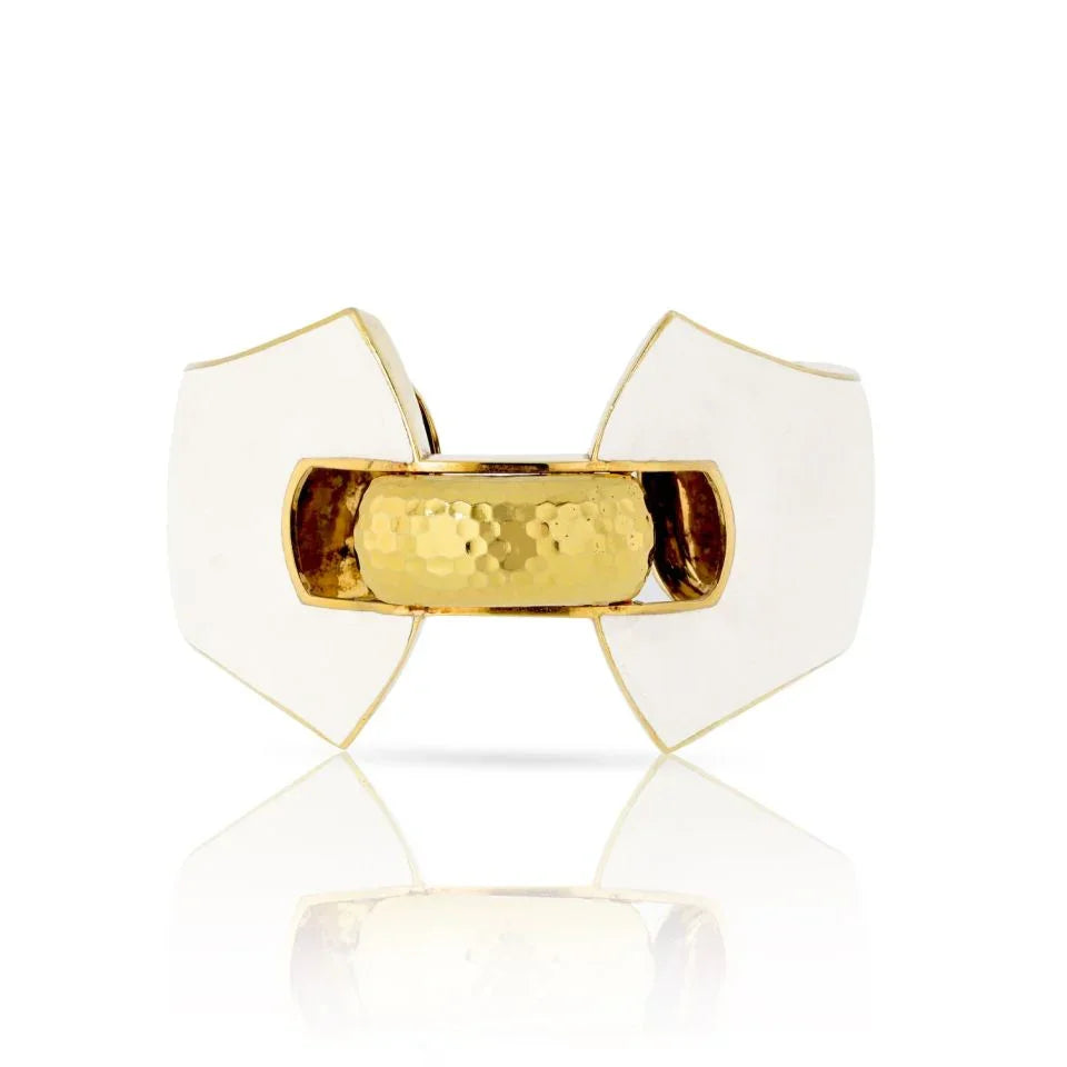 David Webb Platinum & 18K Yellow Gold Lilian Cream Enamel Bracelet - The Back Vault