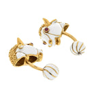 David Webb Platinum & 18K Yellow Gold White Enamel Bull With Ruby Eyes Cuff Links - The Back Vault