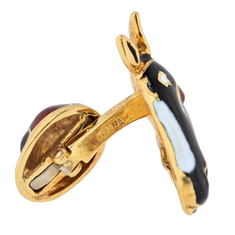 David Webb 18K Yellow Gold Black Enamel Jockey Horse Cuff Links - The Back Vault