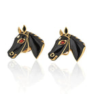 David Webb 18K Yellow Gold Black Enamel Jockey Horse Cuff Links - The Back Vault