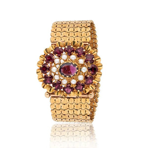 18K Yellow Gold Victorian Garnet and Pearl Bracelet