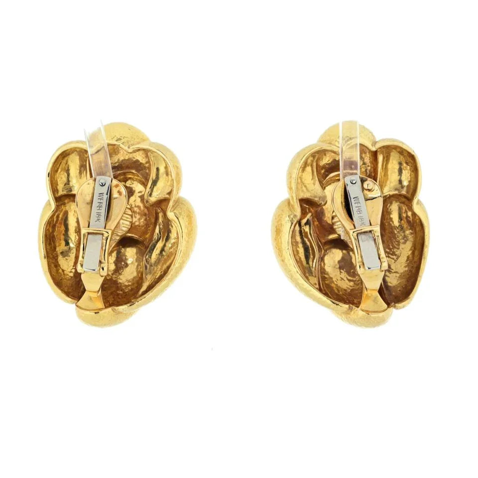 David Webb Platinum & 18K Yellow Gold Hammered Organic Design Clip Earrings - The Back Vault