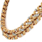 14K Yellow Gold 1950's Weave Twisted Gold Round Diamond Necklace - The Back Vault