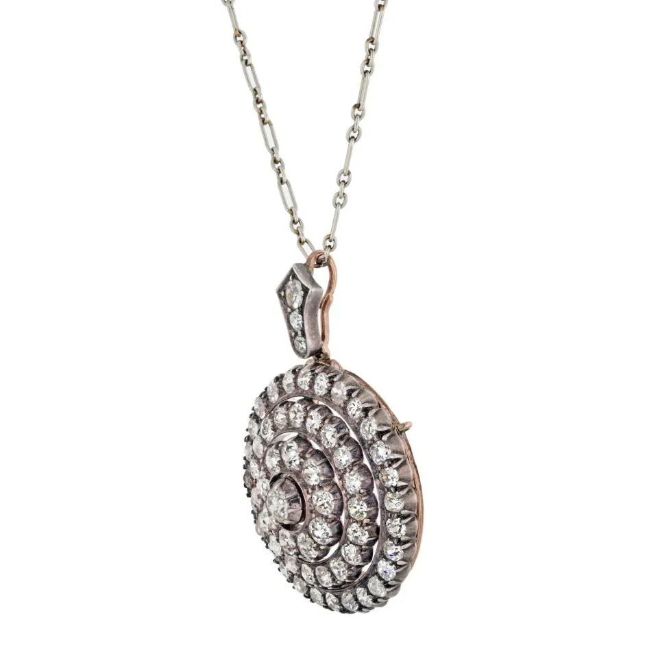 Victorian Round Old-Cut 6.50cttw Diamond Pendant/Brooch - The Back Vault