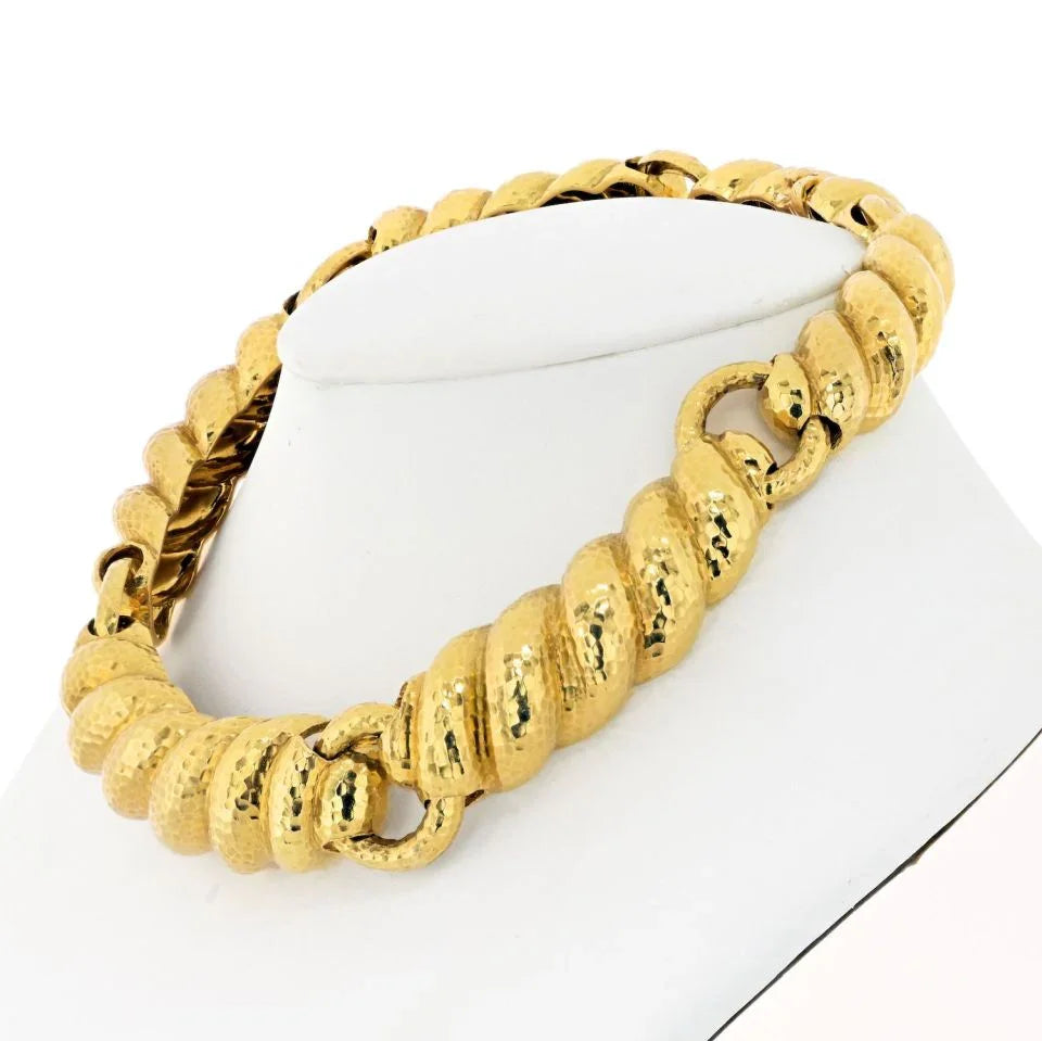 David Webb Platinum & 18K Yellow Gold Hammered Curved Link Choker Necklace - The Back Vault