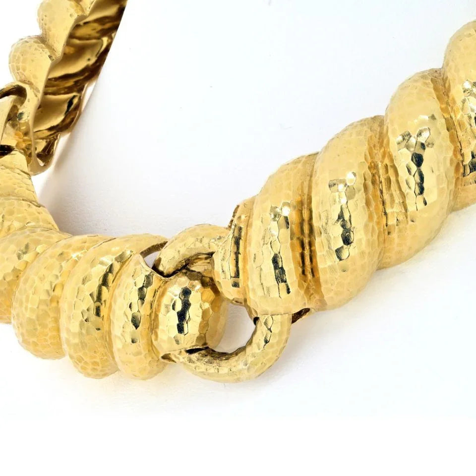 David Webb Platinum & 18K Yellow Gold Hammered Curved Link Choker Necklace - The Back Vault