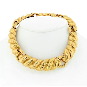 David Webb Platinum & 18K Yellow Gold Hammered Curved Link Choker Necklace