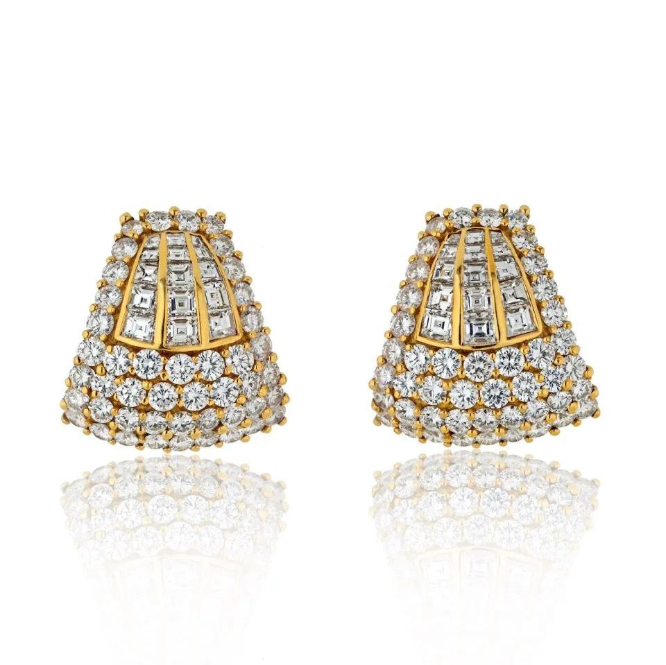 18K Yellow Gold 18.00cttw Round And Asscher Cut Diamond Earrings - The Back Vault