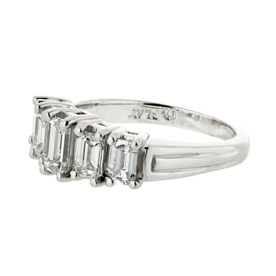 Platinum 2.00cttw Five Stone Emerald Cut Ring - The Back Vault