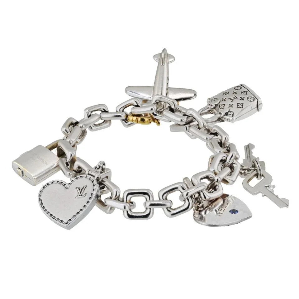 Louis Vuitton 18K White Gold 6 Charm Link Bracelet - The Back Vault